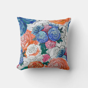 Seamless pattern with colourful flowers throw pillow
