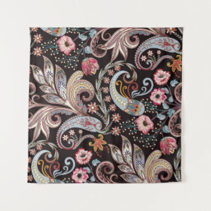 Seamless pattern with colourful paisley floral tapestry