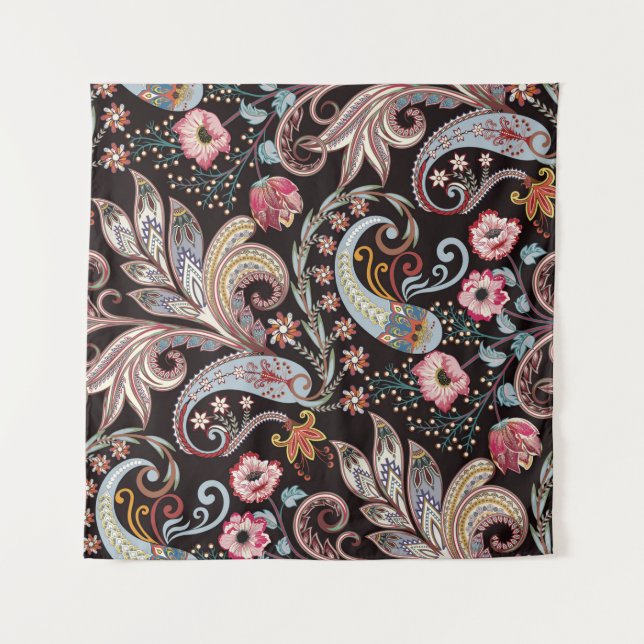 Seamless pattern with colourful paisley floral tapestry (Front)