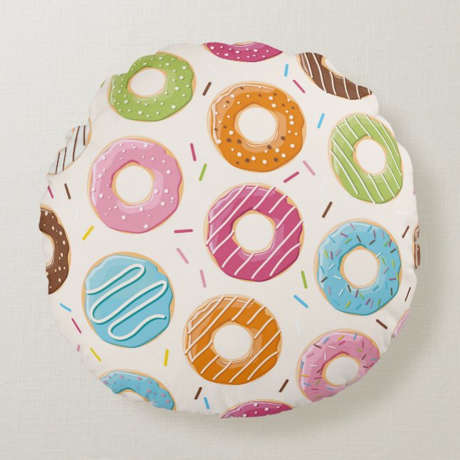 Seamless pattern with colourful tasty glossy dough round pillow (Front)