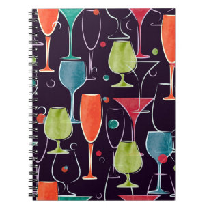 Seamless pattern with colourful watercolor cocktai notebook