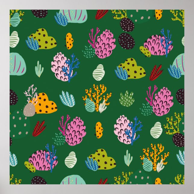 Seamless pattern with corals branches and sea plan poster (Front)