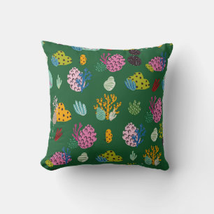 Seamless pattern with corals branches and sea plan throw pillow