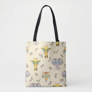 Seamless pattern with cute african animals: giraff tote bag