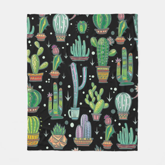 Seamless pattern with cute cactuses fleece blanket (Front)