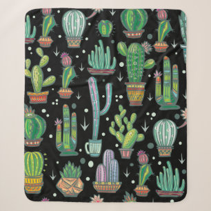 Seamless pattern with cute cactuses sherpa blanket
