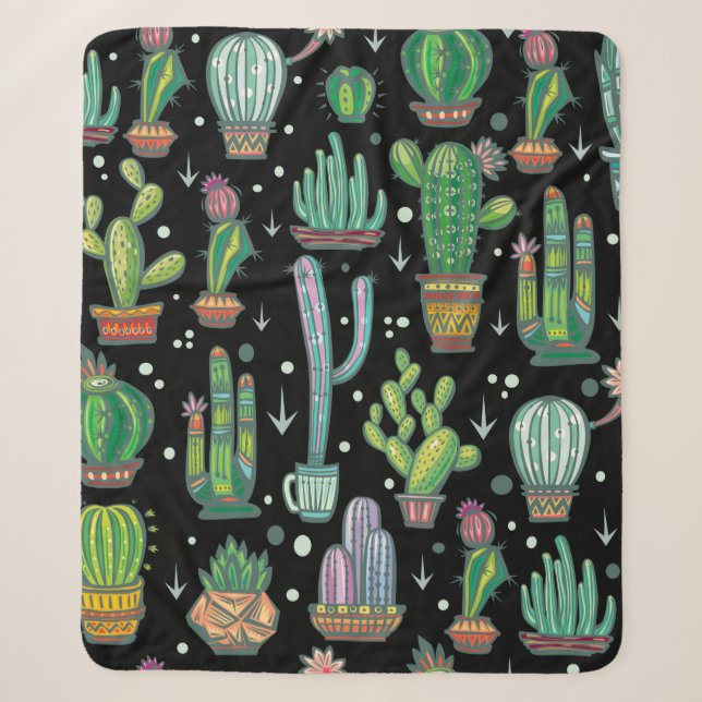 Seamless pattern with cute cactuses sherpa blanket (Front)
