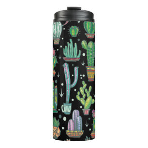 Seamless pattern with cute cactuses thermal tumbler