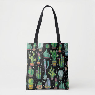 Seamless pattern with cute cactuses tote bag