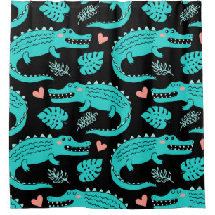 Seamless pattern with cute cartoon crocodiles