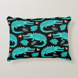 Seamless pattern with cute cartoon crocodiles accent pillow