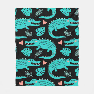 Seamless pattern with cute cartoon crocodiles fleece blanket
