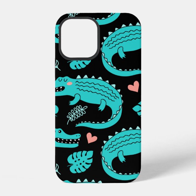 Seamless pattern with cute cartoon crocodiles iPhone case (Back)