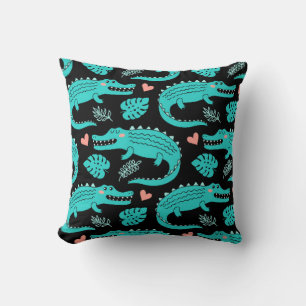 Seamless pattern with cute cartoon crocodiles throw pillow