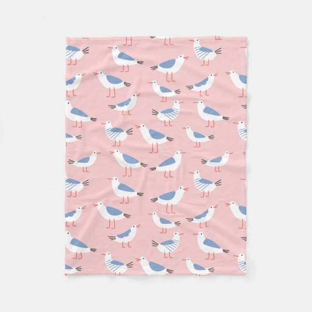 Seamless pattern with cute cartoon seagulls fleece blanket (Front)