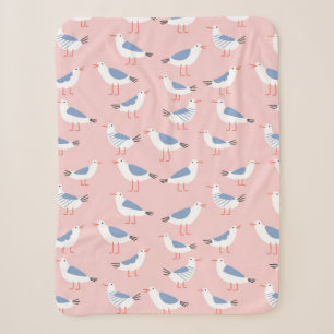 Seamless pattern with cute cartoon seagulls sherpa blanket