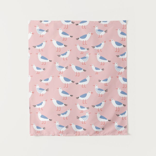 Seamless pattern with cute cartoon seagulls tapestry (Front)