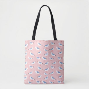 Seamless pattern with cute cartoon seagulls tote bag