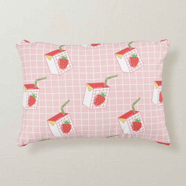 Seamless pattern with cute cartoon strawberry milk accent pillow (Front)