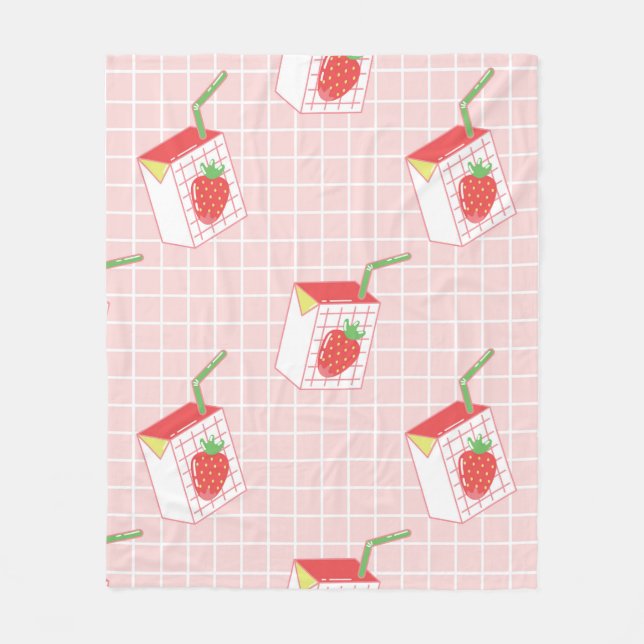 Seamless pattern with cute cartoon strawberry milk fleece blanket (Front)