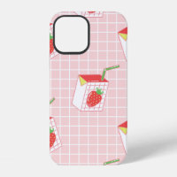 Seamless pattern with cute cartoon strawberry milk