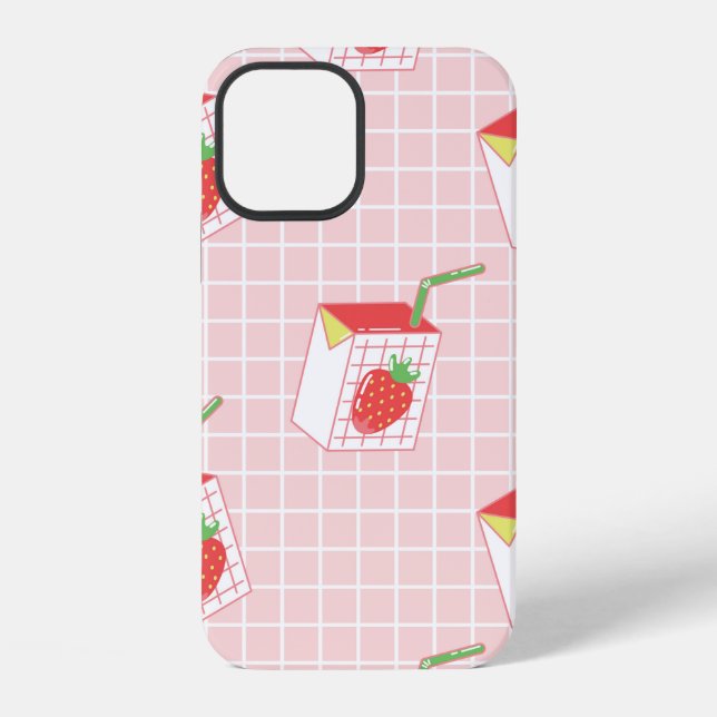 Seamless pattern with cute cartoon strawberry milk iPhone case (Back)