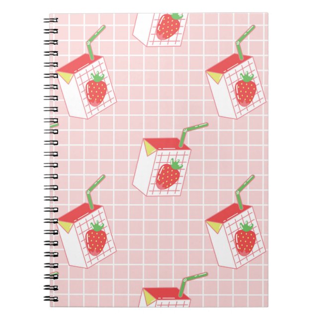 Seamless pattern with cute cartoon strawberry milk notebook (Front)