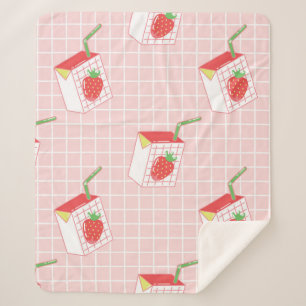 Seamless pattern with cute cartoon strawberry milk sherpa blanket