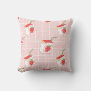 Seamless pattern with cute cartoon strawberry milk throw pillow