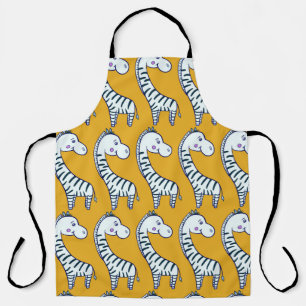 Seamless pattern with cute cartoon zebras yellow b apron