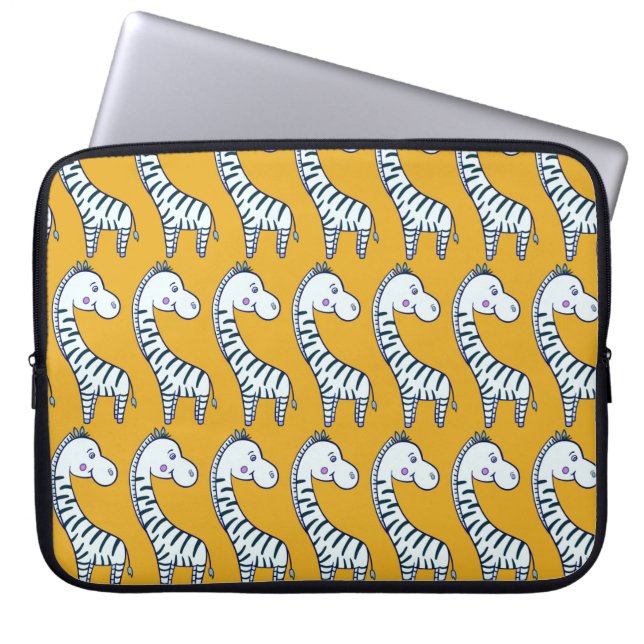 Seamless pattern with cute cartoon zebras yellow b laptop sleeve (Front)