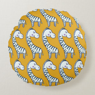 Seamless pattern with cute cartoon zebras yellow b round pillow