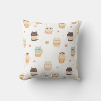Seamless pattern with cute cats in cups throw pillow