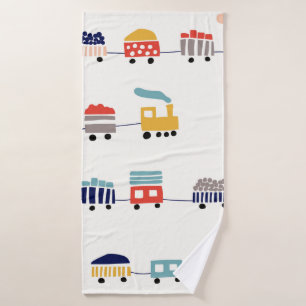 Seamless pattern with cute colour trains bath towel