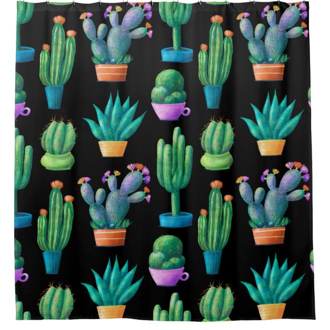 Seamless pattern with cute colourful cacti, tall,  (Front)