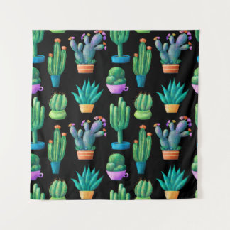 Seamless pattern with cute colourful cacti, tall,  tapestry
