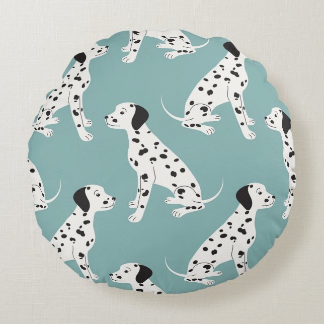Seamless pattern with cute dalmatian round pillow (Front)