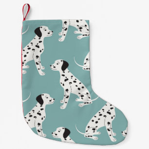 Seamless pattern with cute dalmatian small christmas stocking