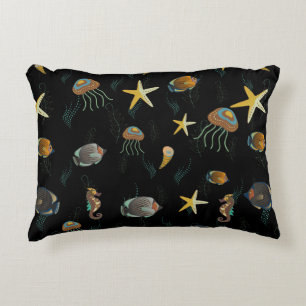 Seamless pattern with cute decorative fishes accent pillow