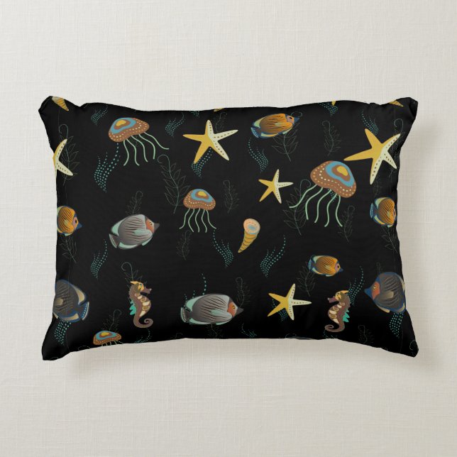 Seamless pattern with cute decorative fishes accent pillow (Front)