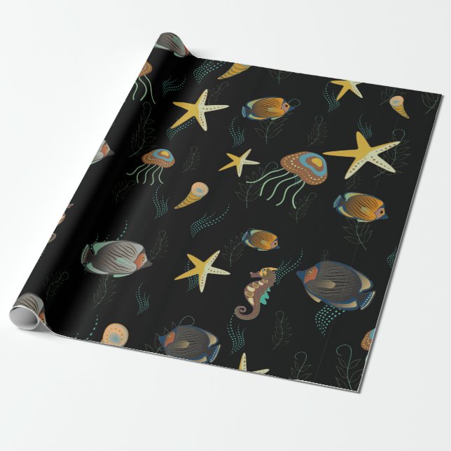 Seamless pattern with cute decorative fishes wrapping paper (Unrolled)