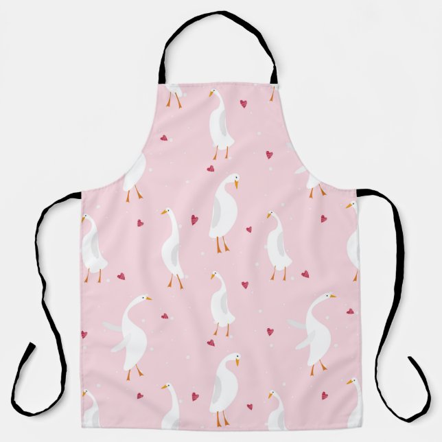 Seamless pattern with cute duck with heart on pink apron (Front)