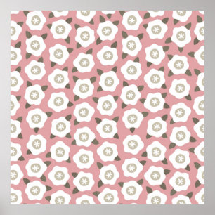 Seamless pattern with cute flowers on pink backgro poster