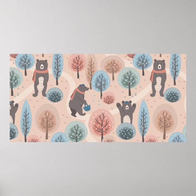 Seamless pattern with cute funny handdrawn bears i poster (Front)
