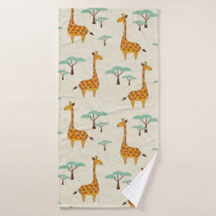 Seamless pattern with cute giraffes and trees, Vin Bath Towel
