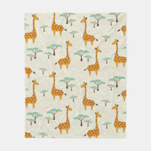 Seamless pattern with cute giraffes and trees, Vin Fleece Blanket