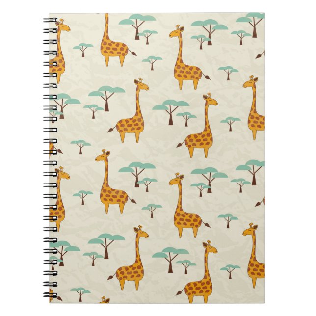 Seamless pattern with cute giraffes and trees, Vin Notebook (Front)