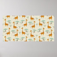 Seamless pattern with cute giraffes and trees, Vin
