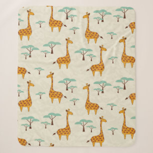 Seamless pattern with cute giraffes and trees, Vin Sherpa Blanket