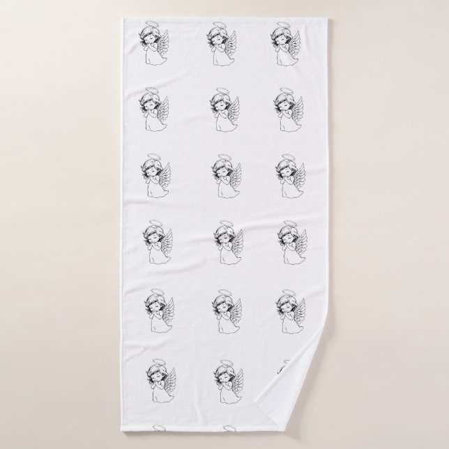 Seamless Pattern with Cute Hand-Drawn Angels – Vec (Serviette de bain)
